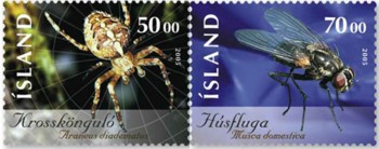 kruisspin-en-huisvlieg-ijsland-2005-postzegels