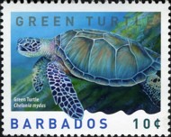 2-postzegel-groene-zeeschildpad-barbados-2007