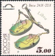 9 postzegel Weegschaal Rusland 2004