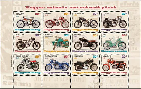 postzegels met motorfietsen uit Hongarije 2014