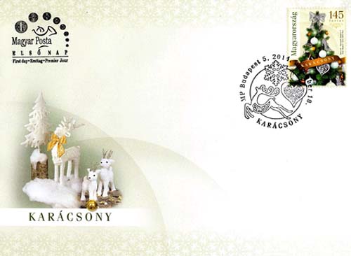 Eerste dag envelop Hongarije met een kerstpostzegel.