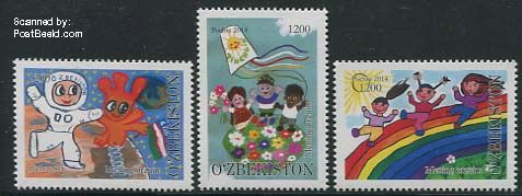 ozp31404 postzegels Oezbekistan Children paintings 3v