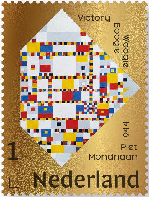 Gouden postzegel 150 jaar Piet Mondriaan 
